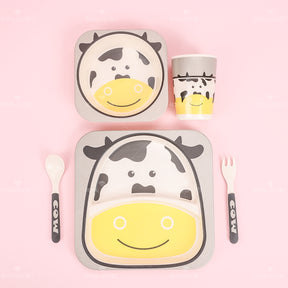 Juego De 5 Piezas Plato De Cena De Animales De Dibujos Animados De Fibra De Bambú Con Cuchillo Y Tenedor (Personalizado)
