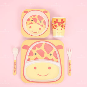 Juego De 5 Piezas Plato De Cena De Animales De Dibujos Animados De Fibra De Bambú Con Cuchillo Y Tenedor (Personalizado)