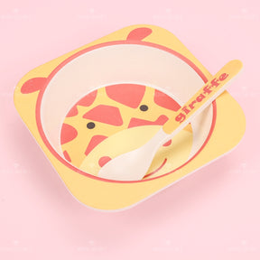 Juego De 5 Piezas Plato De Cena De Animales De Dibujos Animados De Fibra De Bambú Con Cuchillo Y Tenedor (Personalizado)