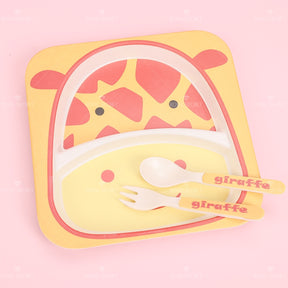 Juego De 5 Piezas Plato De Cena De Animales De Dibujos Animados De Fibra De Bambú Con Cuchillo Y Tenedor (Personalizado)