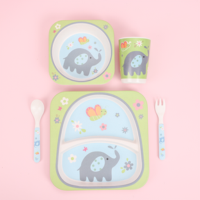 Juego De 5 Piezas Plato De Cena De Animales De Dibujos Animados De Fibra De Bambú Con Cuchillo Y Tenedor (Personalizado)