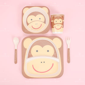 Juego De 5 Piezas Plato De Cena De Animales De Dibujos Animados De Fibra De Bambú Con Cuchillo Y Tenedor (Personalizado)