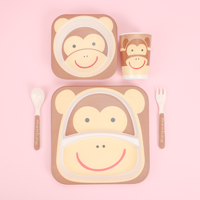 Juego De 5 Piezas Plato De Cena De Animales De Dibujos Animados De Fibra De Bambú Con Cuchillo Y Tenedor (Personalizado)