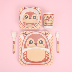 Juego De 5 Piezas Plato De Cena De Animales De Dibujos Animados De Fibra De Bambú Con Cuchillo Y Tenedor (Personalizado)