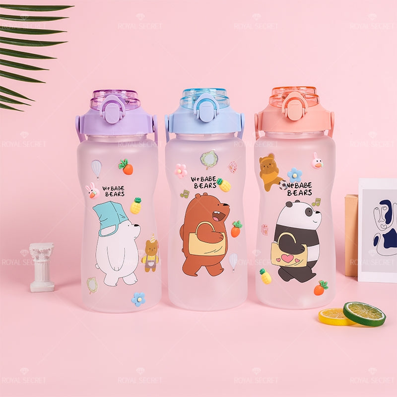2000 ML Botella De Agua Exfoliante De Oso Regordete Lindo De Con Pajita Y Pegatina (Personalizado)