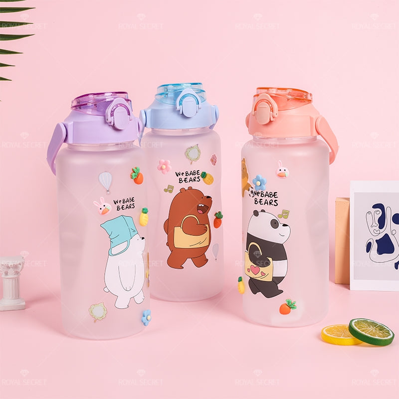 2000 ML Botella De Agua Exfoliante De Oso Regordete Lindo De Con Pajita Y Pegatina (Personalizado)