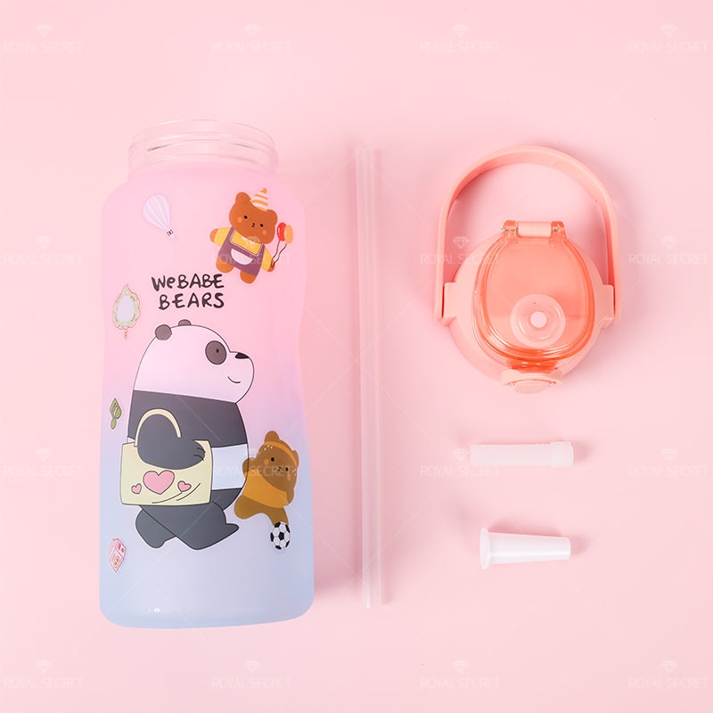 2000ML Botella De Agua Con Gradiente De Oso Gordo Lindo De  Con Pajita Y Pegatina (Personalizado)