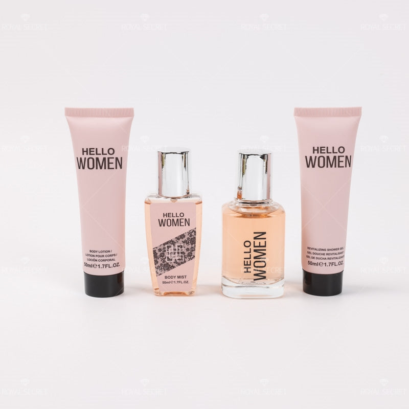 Conjunto de 4 piezas para mujer Gel de ducha + Loción corporal + Spray corporal + Perfume (Personalizado)
