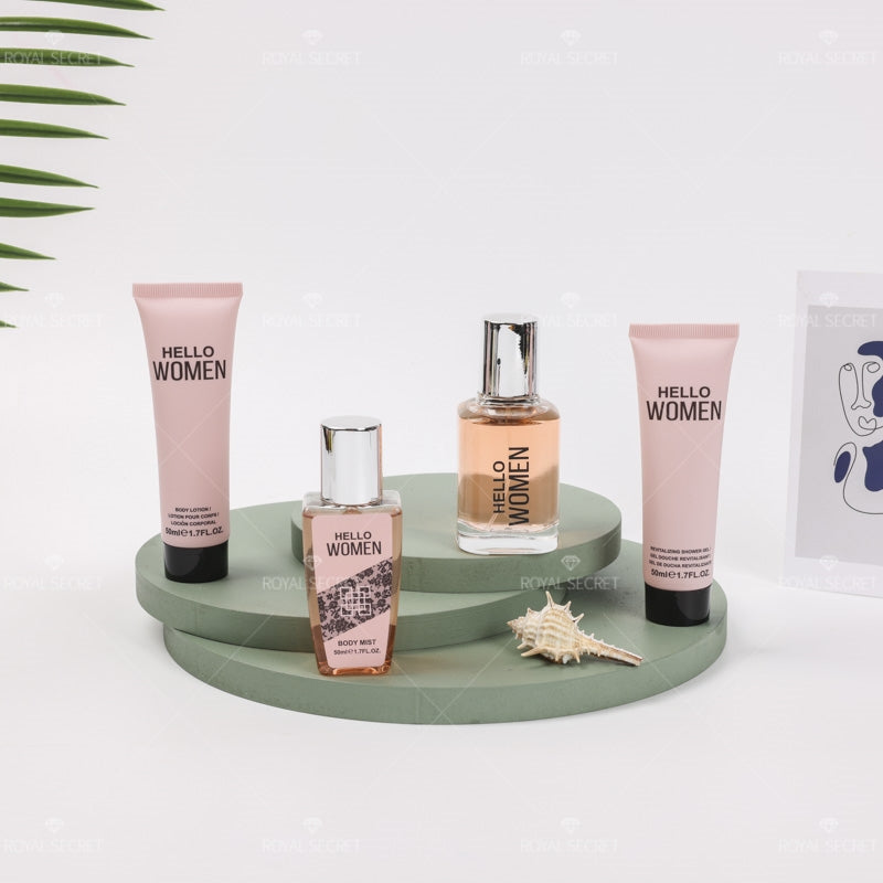 Conjunto de 4 piezas para mujer Gel de ducha + Loción corporal + Spray corporal + Perfume (Personalizado)