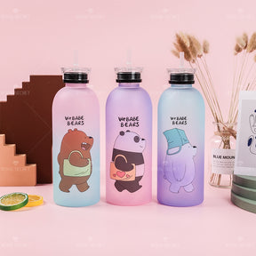 1000 ML Botella De Agua De Oso Gordo Degradado Con Pajita Y Pegatina (Personalizado)