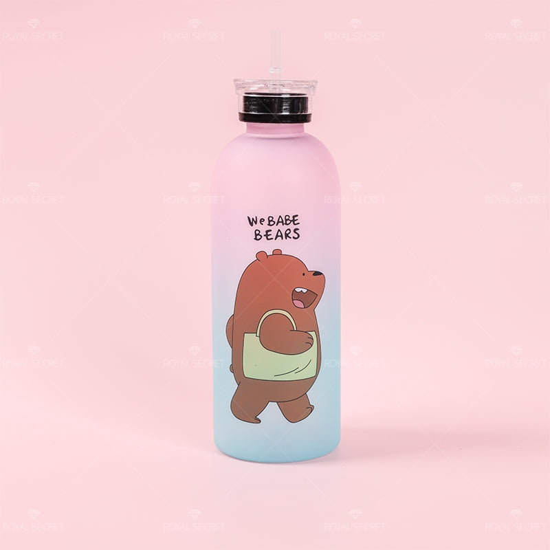 1000 ML Botella De Agua De Oso Gordo Degradado Con Pajita Y Pegatina (Personalizado)