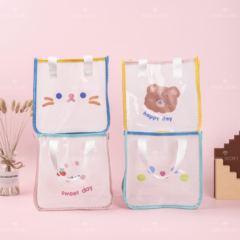 Dibujos animados animal print cute lady portátil transparente bolsa de almacenamiento (Personalizado)