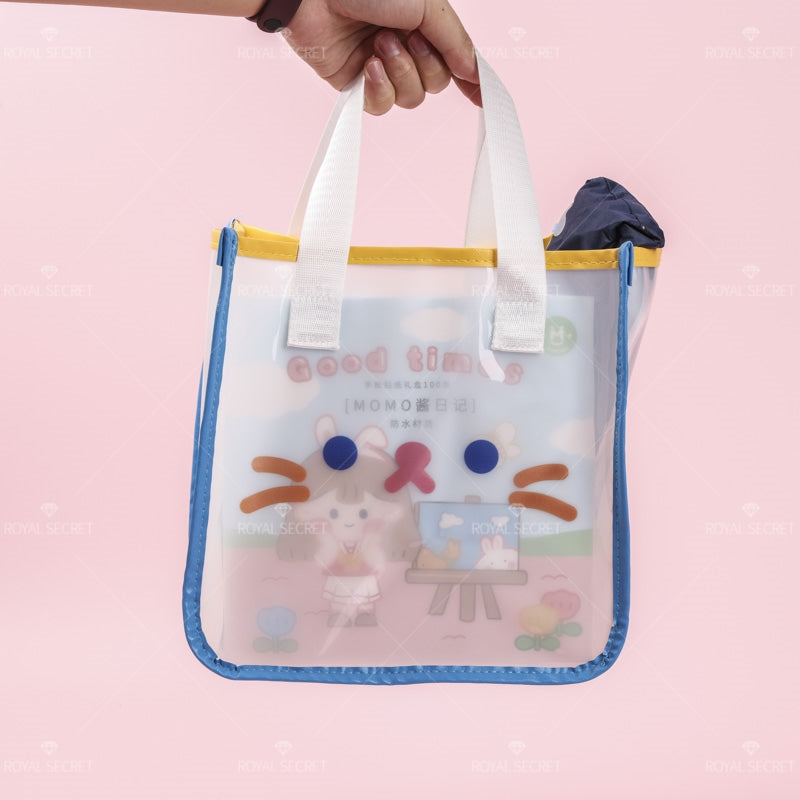 Dibujos animados animal print cute lady portátil transparente bolsa de almacenamiento (Personalizado)