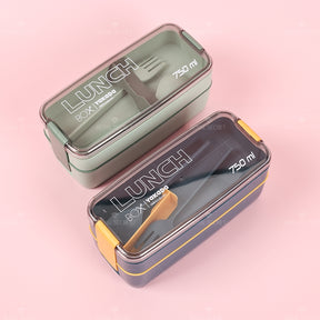 Fiambrera Con Compartimento Rectangular Caja De Almuerzo Aislada Dos Pisos Lunch Box Lonchera Con Cubiertos (Personalizado)
