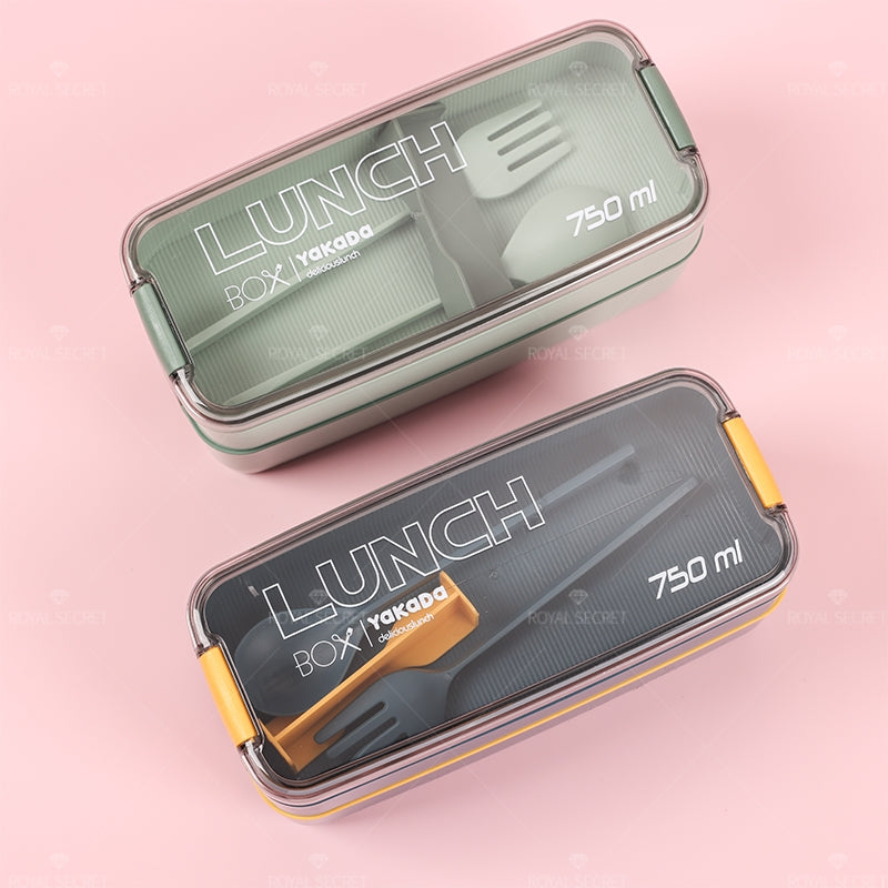 Fiambrera Con Compartimento Rectangular Caja De Almuerzo Aislada Dos Pisos Lunch Box Lonchera Con Cubiertos (Personalizado)