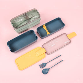 Fiambrera Con Compartimento Rectangular Caja De Almuerzo Aislada Dos Pisos Lunch Box Lonchera Con Cubiertos (Personalizado)