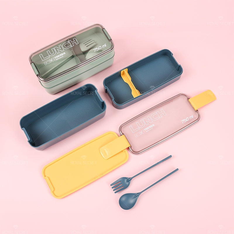 Fiambrera Con Compartimento Rectangular Caja De Almuerzo Aislada Dos Pisos Lunch Box Lonchera Con Cubiertos (Personalizado)