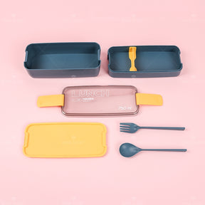 Fiambrera Con Compartimento Rectangular Caja De Almuerzo Aislada Dos Pisos Lunch Box Lonchera Con Cubiertos (Personalizado)