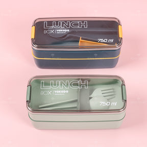 Fiambrera Con Compartimento Rectangular Caja De Almuerzo Aislada Dos Pisos Lunch Box Lonchera Con Cubiertos (Personalizado)