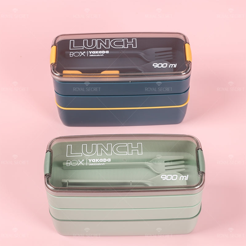 900ML Fiambrera Con Compartimento Rectangular Caja De Almuerzo Aislada Tres Pisos Lunch Box Lonchera Con Cubiertos (Personalizado)