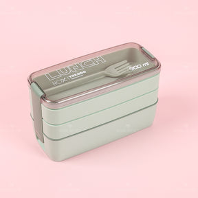 900ML Fiambrera Con Compartimento Rectangular Caja De Almuerzo Aislada Tres Pisos Lunch Box Lonchera Con Cubiertos (Personalizado)