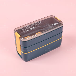 900ML Fiambrera Con Compartimento Rectangular Caja De Almuerzo Aislada Tres Pisos Lunch Box Lonchera Con Cubiertos (Personalizado)