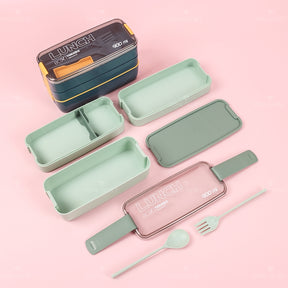 900ML Fiambrera Con Compartimento Rectangular Caja De Almuerzo Aislada Tres Pisos Lunch Box Lonchera Con Cubiertos (Personalizado)
