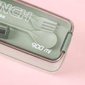 900ML Fiambrera Con Compartimento Rectangular Caja De Almuerzo Aislada Tres Pisos Lunch Box Lonchera Con Cubiertos (Personalizado)