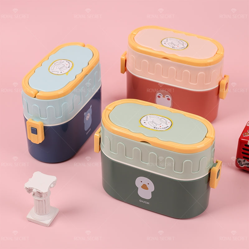 Lindo Caja De Almuerzo De Dibujos Animados Fiambrera De Comida De 2 Niveles Lunch Box Ni?o Portátil Lonchera Con Cuchara (Personalizado)