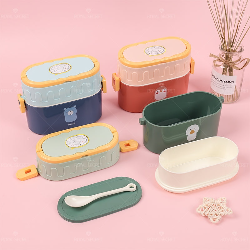 Lindo Caja De Almuerzo De Dibujos Animados Fiambrera De Comida De 2 Niveles Lunch Box Ni?o Portátil Lonchera Con Cuchara (Personalizado)