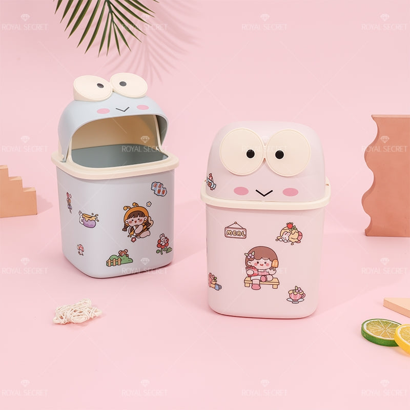 Frog Shape Flip Desktop Bin Con Pegatinas (Personalizado)