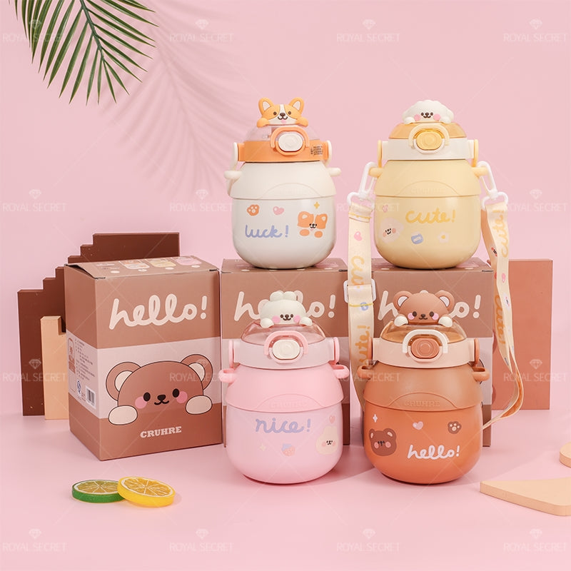 780ML Taza Termo de gran capacidad para ni?os, taza de agua termo con gran barriga de animales de dibujos animados (Personalizado)
