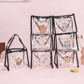 Lindos dibujos animados animal print lady tote bag bolso de almacenamiento transparente portátil（Mayoreo）