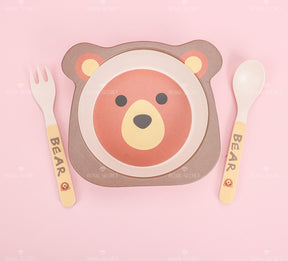 Plato Llano De Fibra De Bambú Con Forma De Animal Con Cuchillo Y Tenedor (Personalizado)
