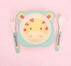 Plato Llano De Fibra De Bambú Con Forma De Animal Con Cuchillo Y Tenedor (Personalizado)