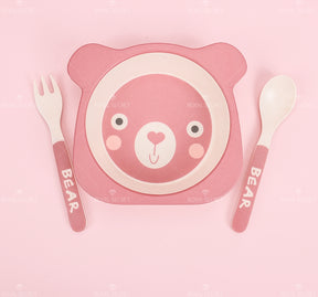 Plato Llano De Fibra De Bambú Con Forma De Animal Con Cuchillo Y Tenedor (Personalizado)